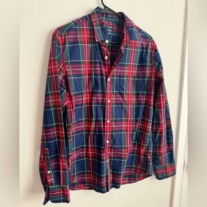 J. Crew Red, Navy & Green Plaid Cotton Button-Down Shirt